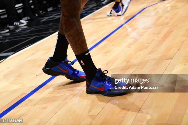 The sneakers worn by John Wall of the LA Clippers during the game against the Los Angeles Lakers on November 9, 2022 at Crypto.Com Arena in Los...