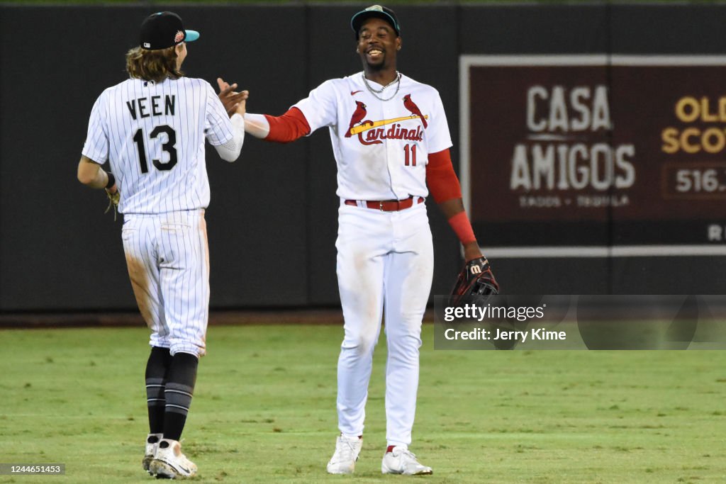 Salt River Rafters Zac Veen and Jordan Walker of the Salt River Rafters celebrate after ...