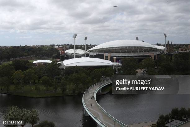 An exterior general view of The Adelaide Oval prior to the ICC men's Twenty20 World Cup 2022 semi-final cricket match between England and India on...