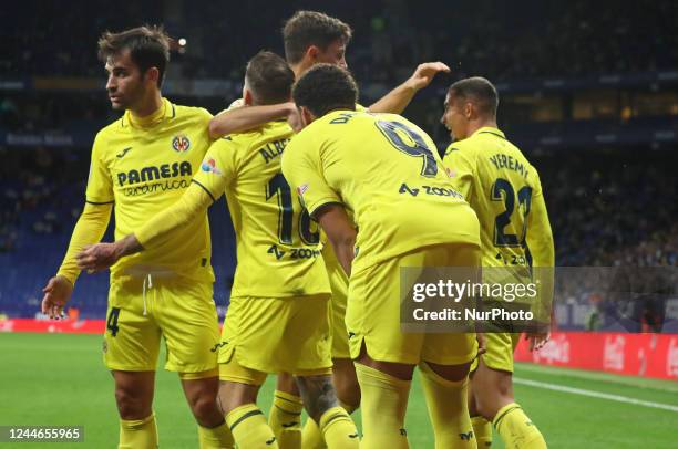 Villarreal players celebration during the match between RCD Espanyol and Real Valladolid, corresponding to the week 14 of the Liga Santander, played...