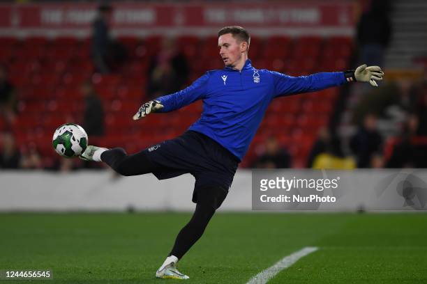 Nottingham Forest goalkeeper, Dean Henderson warms up ahead of kick-off during the Carabao Cup Third Round match between Nottingham Forest and...