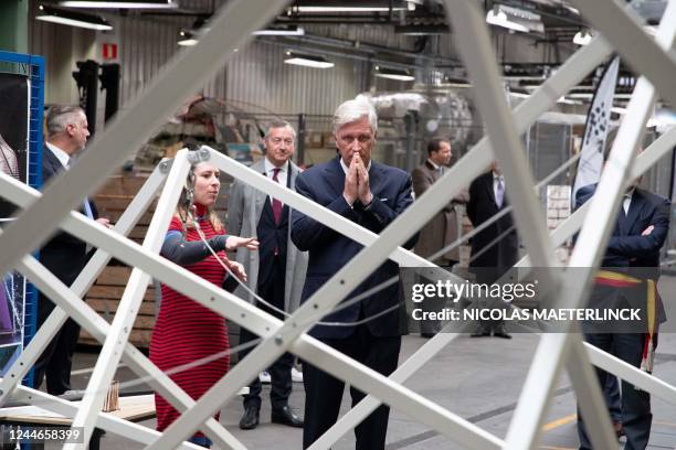 King Philippe - Filip of Belgium pictured during a royal visit to 'Circularium' in the Curegem/Kuregem-Heyvaert district in Anderlecht, Brussels,...