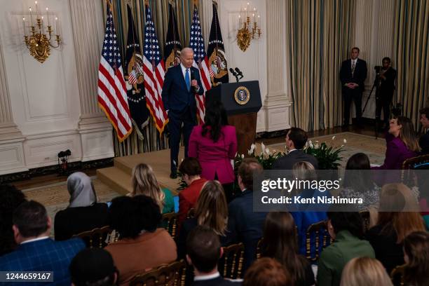 President Joe Biden responds to a question from a reporter during a news conference a day after the midterm elections, from the State Dining Room of...