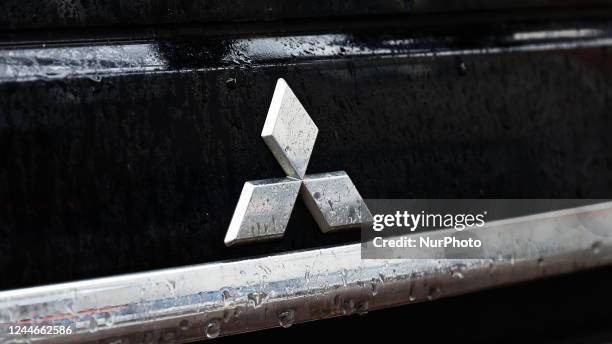 Mitsubishi emblem is seen on the car in Krakow, Poland on November 10, 2022.