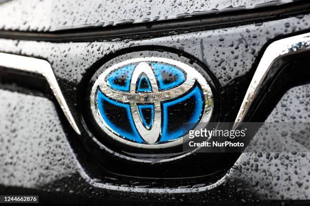 Toyota emblem is seen on the car in Krakow, Poland on November 10, 2022.