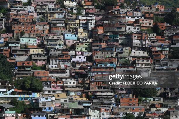 General view of the Antimano neighbourhood in Caracas taken on November 10, 2022. - The National Survey of Living Conditions 2021, coordinated by the...