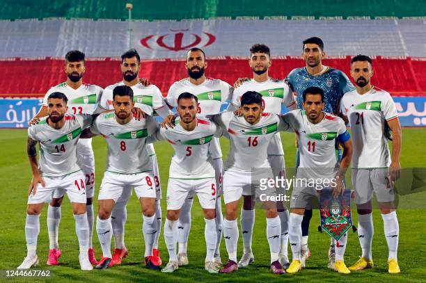 Irans national team poses for a group picture ahead of a friendly football match against Nicaragua at the Azadi stadium in Tehran, on November 10,...