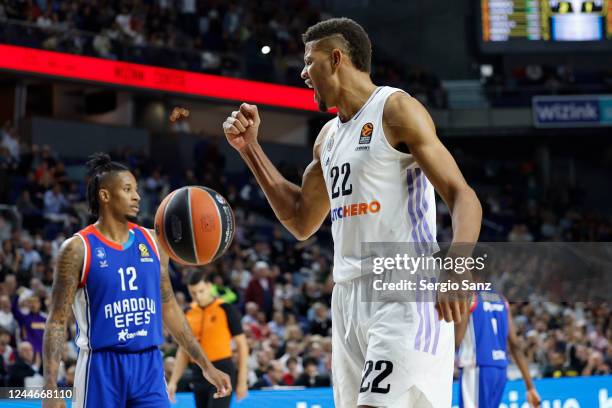 Walter Tavares, #22 of Real Madrid celebrates during the 2022/2023 Turkish Airlines EuroLeague Regular Season Round 7 match between Real Madrid and...