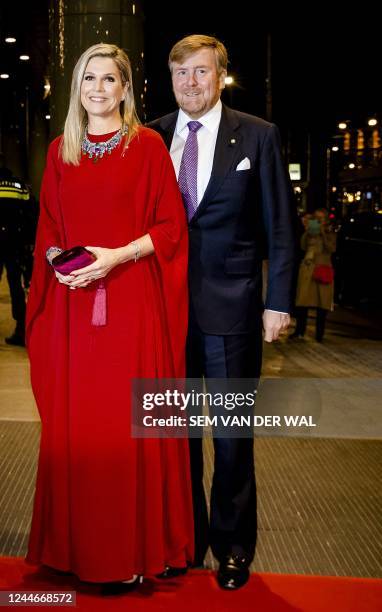 Dutch Queen Maxima and Dutch King Willem-Alexander arrive at the Concertgebouw in Amsterdam, on November 10, 2022. Italian President Sergio...