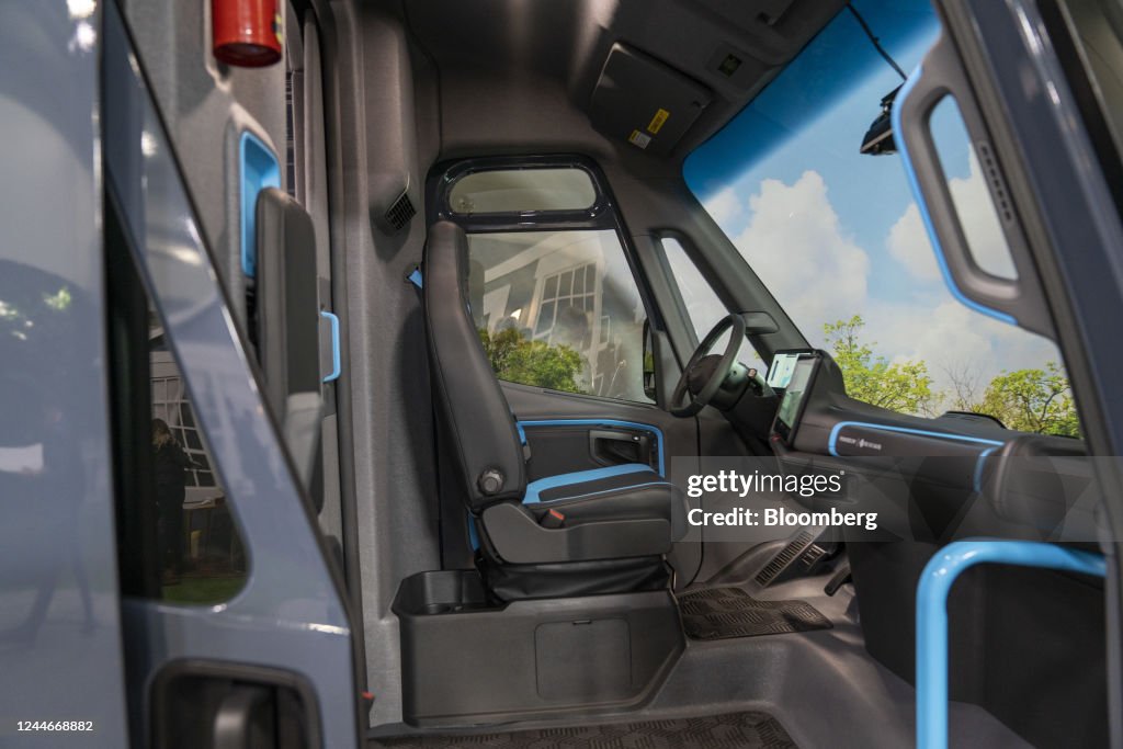 The interior of a new Amazon delivery van designed by Rivian during ...