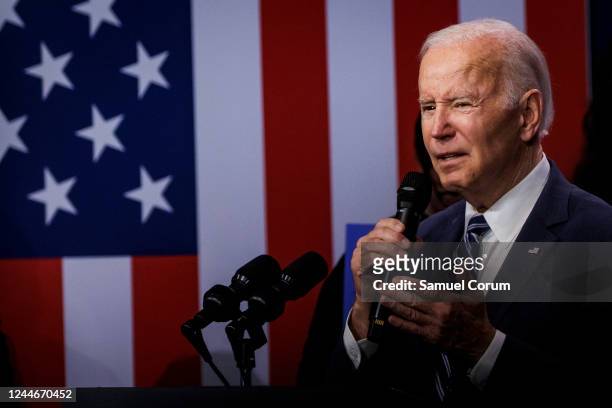 President Joe Biden speaks during an event hosted by the Democratic National Party at the Howard Theatre on November 10, 2022 in Washington, DC. The...