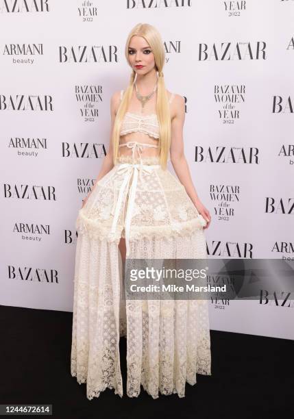 Anya Taylor-Joy attends the Harper's Bazaar Women Of The Year Awards at Claridges Hotel on November 10, 2022 in London, England.