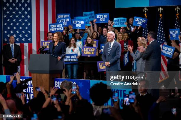 Vice President Kamala Harris speaks at a DNC rally on November 10th, 2022 in Washington, DC after the midterm elections.