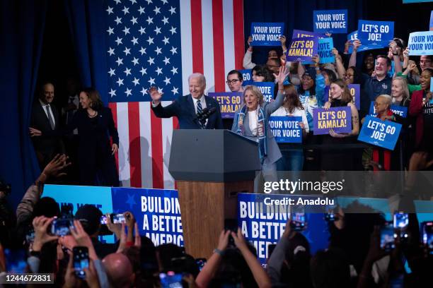 President Joe Biden and First Lady Dr. Jill Biden arrive at a rally on November 10th, 2022 in Washington, DC after the midterm elections.