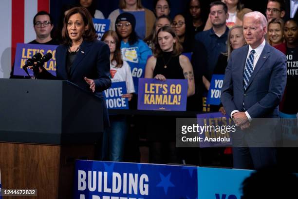 Vice President Kamala Harris speaks at a DNC rally on November 10th, 2022 in Washington, DC after the midterm elections.