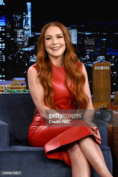 Episode 1743 -- Pictured: Actress Lindsay Lohan during an interview on Thursday, November 10, 2022 --