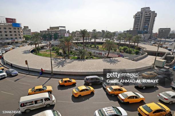 This picture shows Baghdad's Tahrir square, where the city's main boulevards on the eastern bank of the Tigris river converge at a roundabout built...