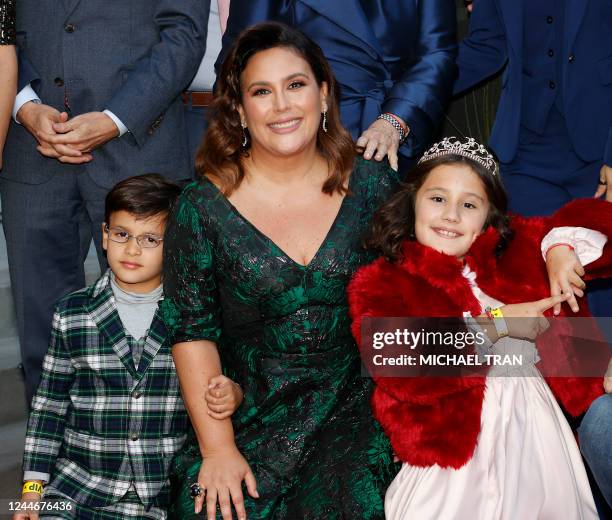 Mexican-US actress Angelica Vale poses on her newly unveiled Hollywood Walk of Fame star with her children Daniel Nicolas Padron and Angelica Masiel...