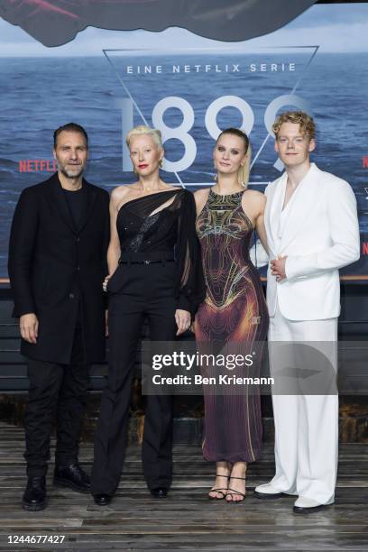 Alexandre Willaume, Maria Erwolter, Clara Rosager and Lucas Lynggaard Tonnesen attend the screening of the Netflix series "1899" at Funkhaus Berlin...