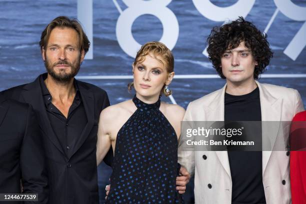 Andreas Pietschmann, Emily Beecham and Aneurin Barnard attend the screening of the Netflix series "1899" at Funkhaus Berlin on November 10, 2022 in...
