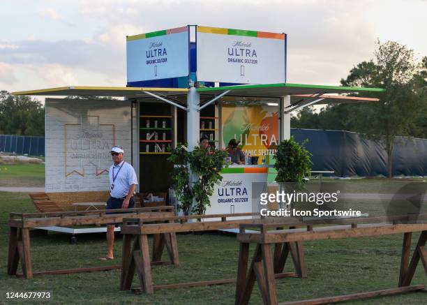 Golf fan walks by beer concession stand during the First round of the Cadence Bank Houston Open at Memorial Park Golf Course on November 10, 2022 in...