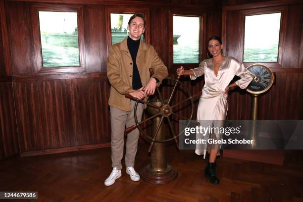 Rick Okon and Amy Mußul during the after party of the Netflix series screening "1899" at Funkhaus Berlin on November 10, 2022 in Berlin, Germany.