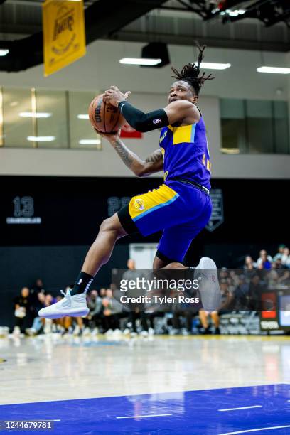 Derek St. Hilarie of the South Bay Lakers shoots the ball during the game against the Ontario Clippers on November 10, 2022 at UCLA Health Training...