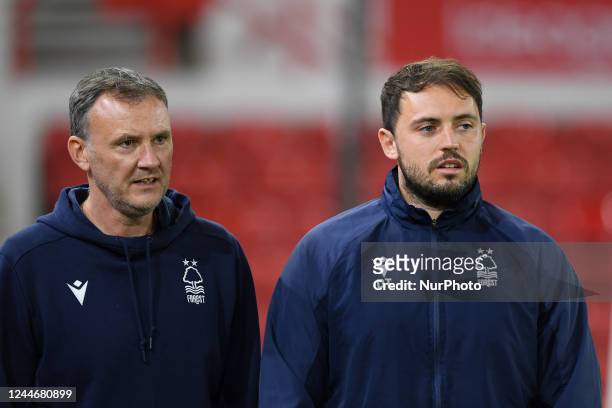 Jamie Robinson, Nottingham Forest first-team coach and Dave Tivey, Nottingham Forest fitness coach during the Carabao Cup Third Round match between...