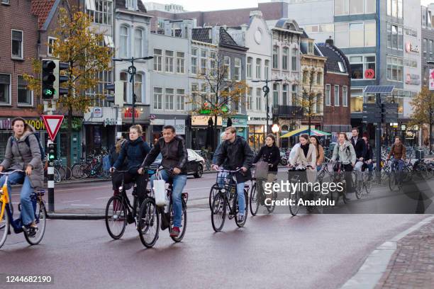 People ride bikes in Utrecht, Netherlands on November 04, 2022. Also known as the "land of bikes", Utrecht hosts the World's biggest bike parking...