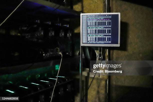 Screen displays mining rig information in a cryptocurrency mining farm in Arnhem, Netherlands, on Thursday, Nov. 10, 2022. FTX cryptocurrency...