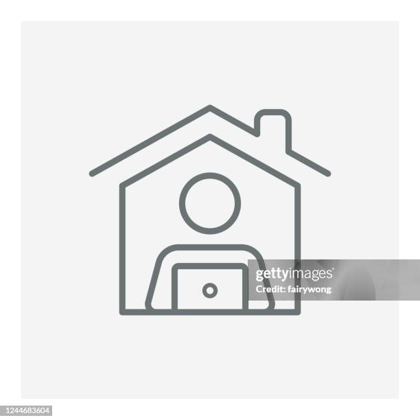 stockillustraties, clipart, cartoons en iconen met werk vanuit huis lijn pictogram, verblijf thuis pictogram - working at home