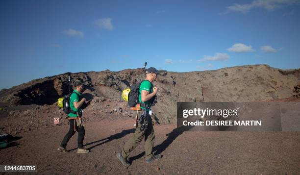 German astronaut Alexander Gerst walks on the summit of an ancient volcano during a training program to learn how to explore the Moon and Mars in the...