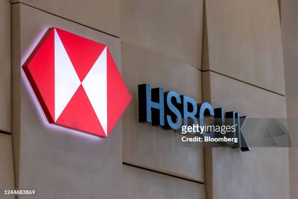 The HSBC Holdings Plc logo in the lobby of the company's regional offices in Birmingham, UK, on Monday, Sept. 5, 2022. The British government's...