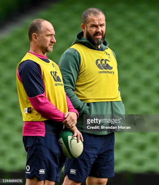 Dublin , Ireland - 11 November 2022; Head coach Andy Farrell, right and assistant coach Mike Catt during the Ireland Rugby captain's run at Aviva...