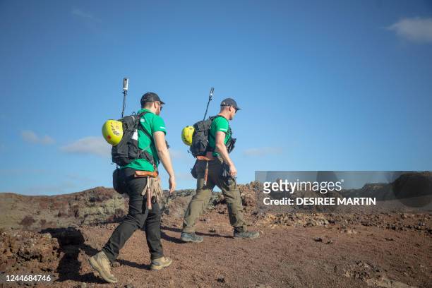 German astronaut Alexander Gerst walks on the summit of an ancient volcano during a training program to learn how to explore the Moon and Mars in the...