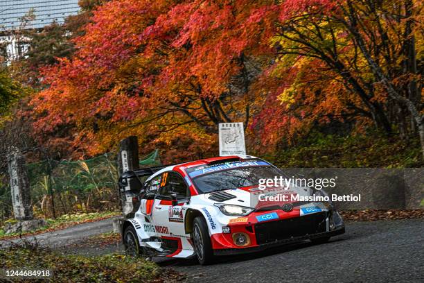 Sebastien Ogier of France and Vincent Landais of France are competing with their Toyota Gazoo Racing WRT Toyota GR Yaris Rally1 Hybrid during Day2 of...