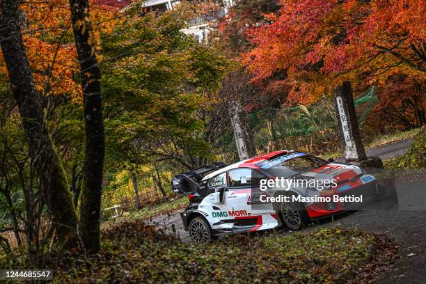 Sebastien Ogier of France and Vincent Landais of France competing with their Toyota Gazoo Racing WRT Toyota GR Yaris Rally1 Hybrid during Day2 of the...