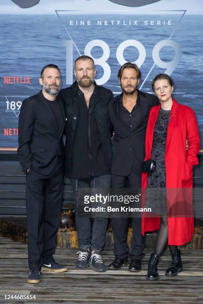 Baran Bo Odar, Isaak Dentler, Andreas Pietschmann and Jantje Friese attend the screening of the Netflix film "1899" at Funkhaus Berlin on November...