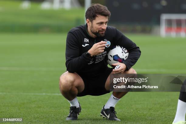 Swansea City manager Russell Martin in action during the Swansea City Training Session at St George's on November 11, 2022 in Burton, England.