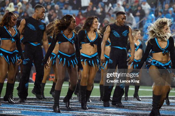 The TopCats, cheerleaders of the Carolina Panthers, perform during the game against the Atlanta Falcons at Bank of America Stadium on November 10,...