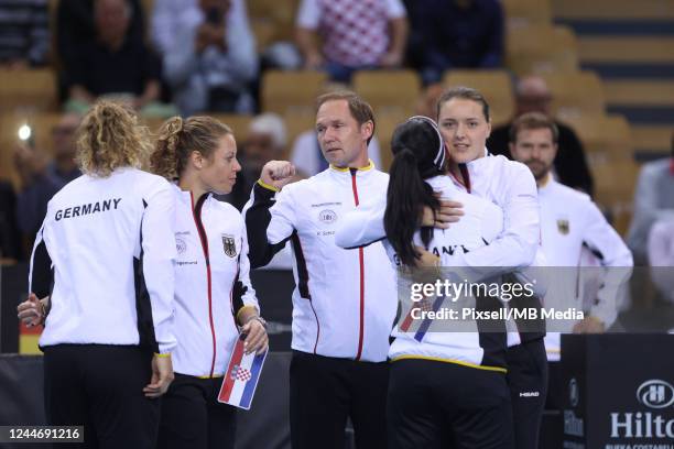 Eva Lys of Germany celebrate with her team win against Petra Martic of Croatia during the Day One Billie Jean King Cup Play-Off match between the...