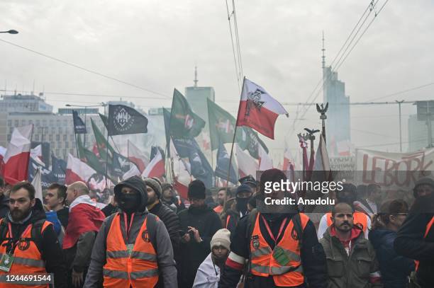 Participants are seen during the Independence day march organized on the 104th Anniversary of regaining Independence. By Poland, on November 11, 2022...