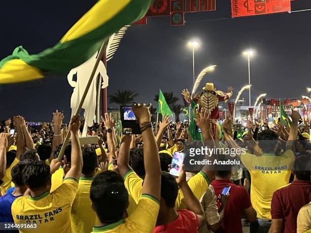 Brazilian national team fans cheered on Corniche Street ahead of the 2022 FIFA World Cup in Lusail, Qatar on November 11, 2022.
