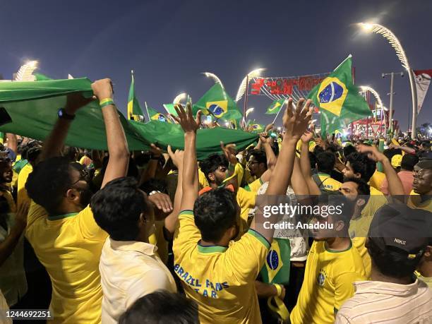 Brazilian national team fans cheered on Corniche Street ahead of the 2022 FIFA World Cup in Lusail, Qatar on November 11, 2022.