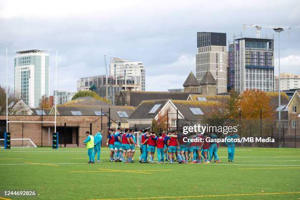 Players of Argentina during the teams Captains Run at Cardiff and Vale Colleges rugby field on November 11, 2022 in Cardiff, Wales.