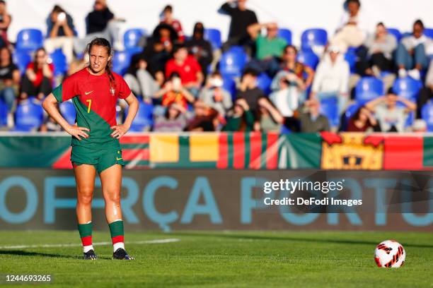 Vanessa Marques of Portugal controls the ball during the Women's International Friendly match between Portugal and Haiti at Estadio Municipal Jose...