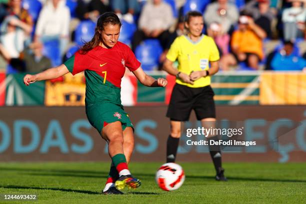 Vanessa Marques of Portugal controls the ball during the Women's International Friendly match between Portugal and Haiti at Estadio Municipal Jose...