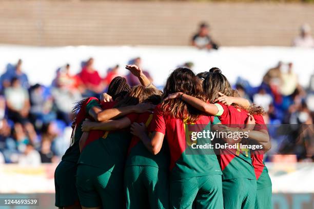 Vanessa Marques of Portugal celebrates after scoring his team's first goal with teammates during the Women's International Friendly match between...