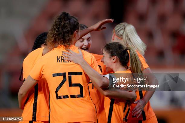 Danielle van de Donk of Holland Women celebrates 1-0 with Esmee Brugts of Holland Women, Fenna Kalma of Holland Women, Aniek Nouwen of Holland Women,...
