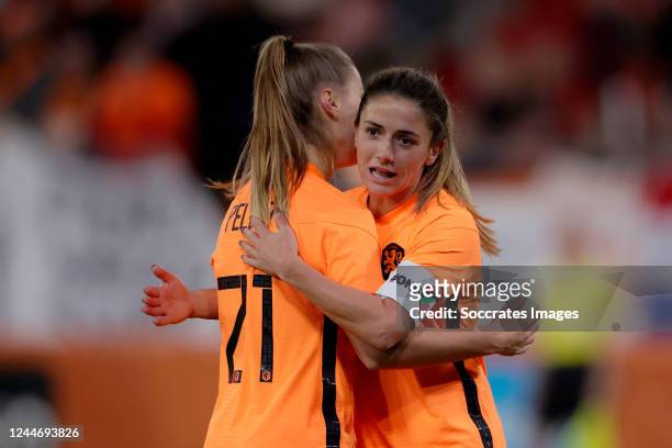 Danielle van de Donk of Holland Women celebrates 1-0 with Victoria Pelova of Holland Women during the International Friendly Women match between...